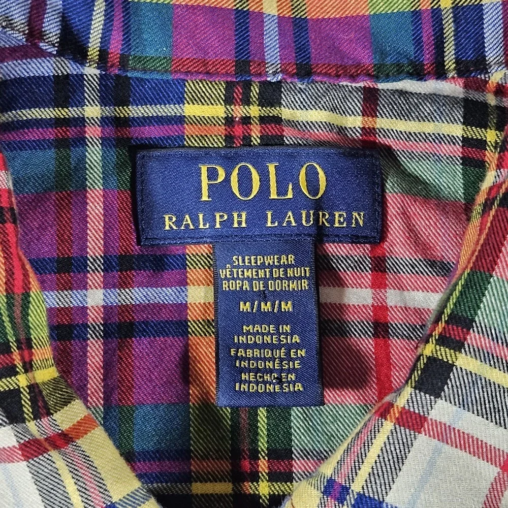 Polo Ralph Lauren Sleepwear Men's Medium Plaid Long Sleeve Button‎ Shirt Pajama